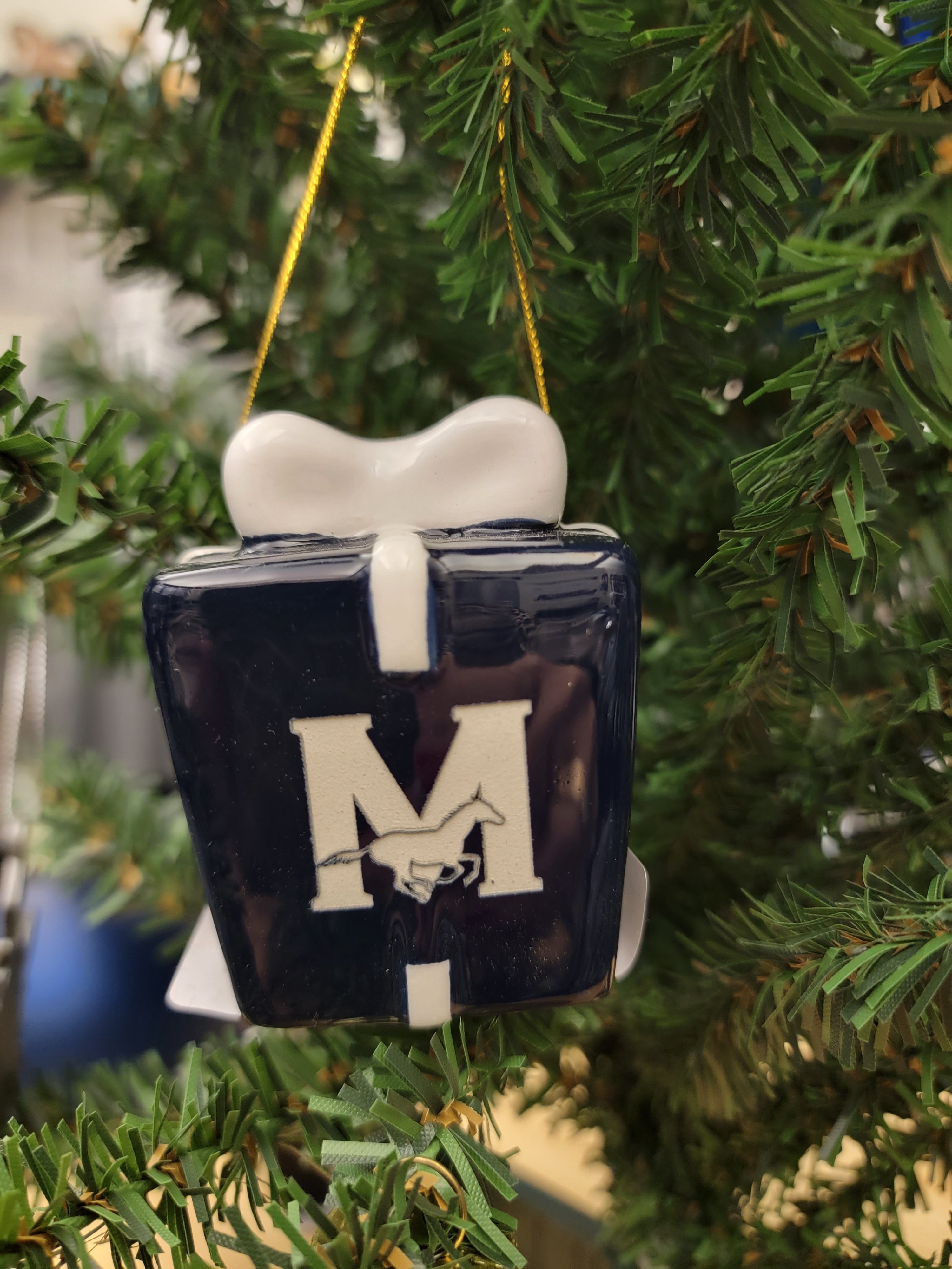 Christmas Present Ornament Navy/White