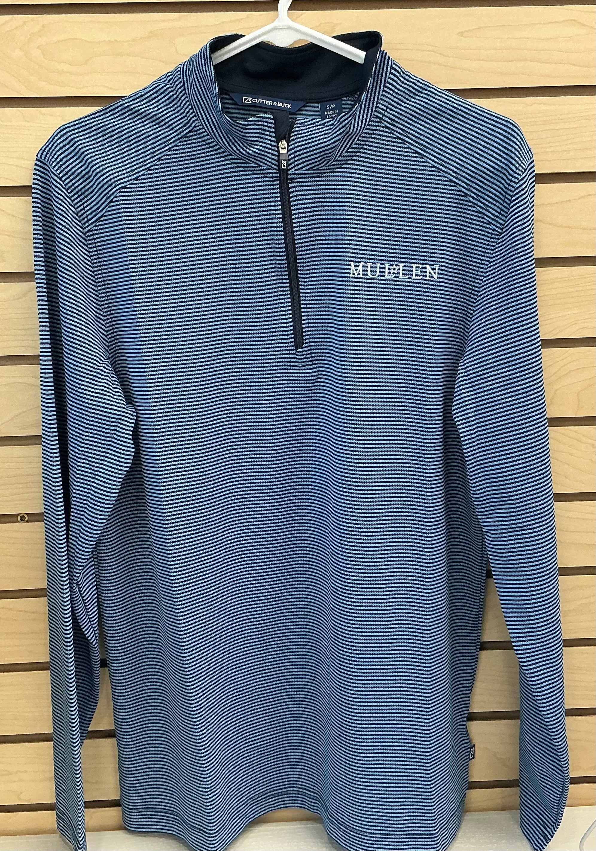 Cutter & Buck Virtue Eco Stripe Quarter Zip - Carolina Blue/Navy