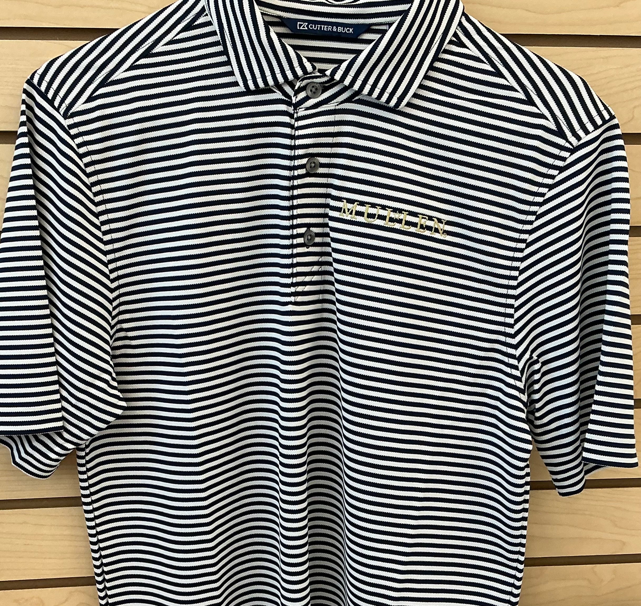 Cutter & Buck White/Blue Stripe Virtue Eco Pique Mens Polo