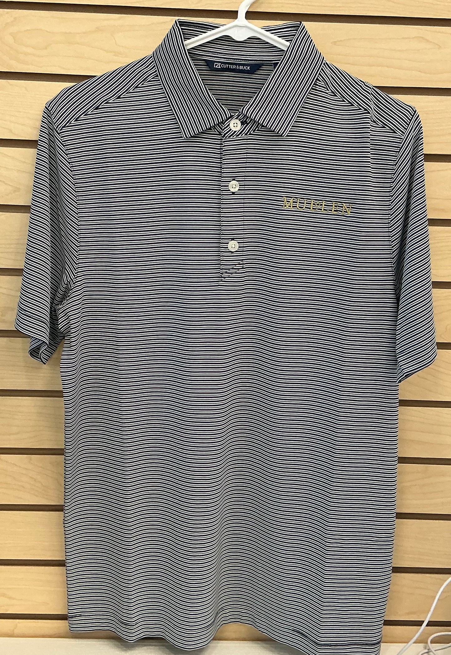 Cutter and Buck Forge Eco Navy Blue/Gray Stripe Polo - Uniform