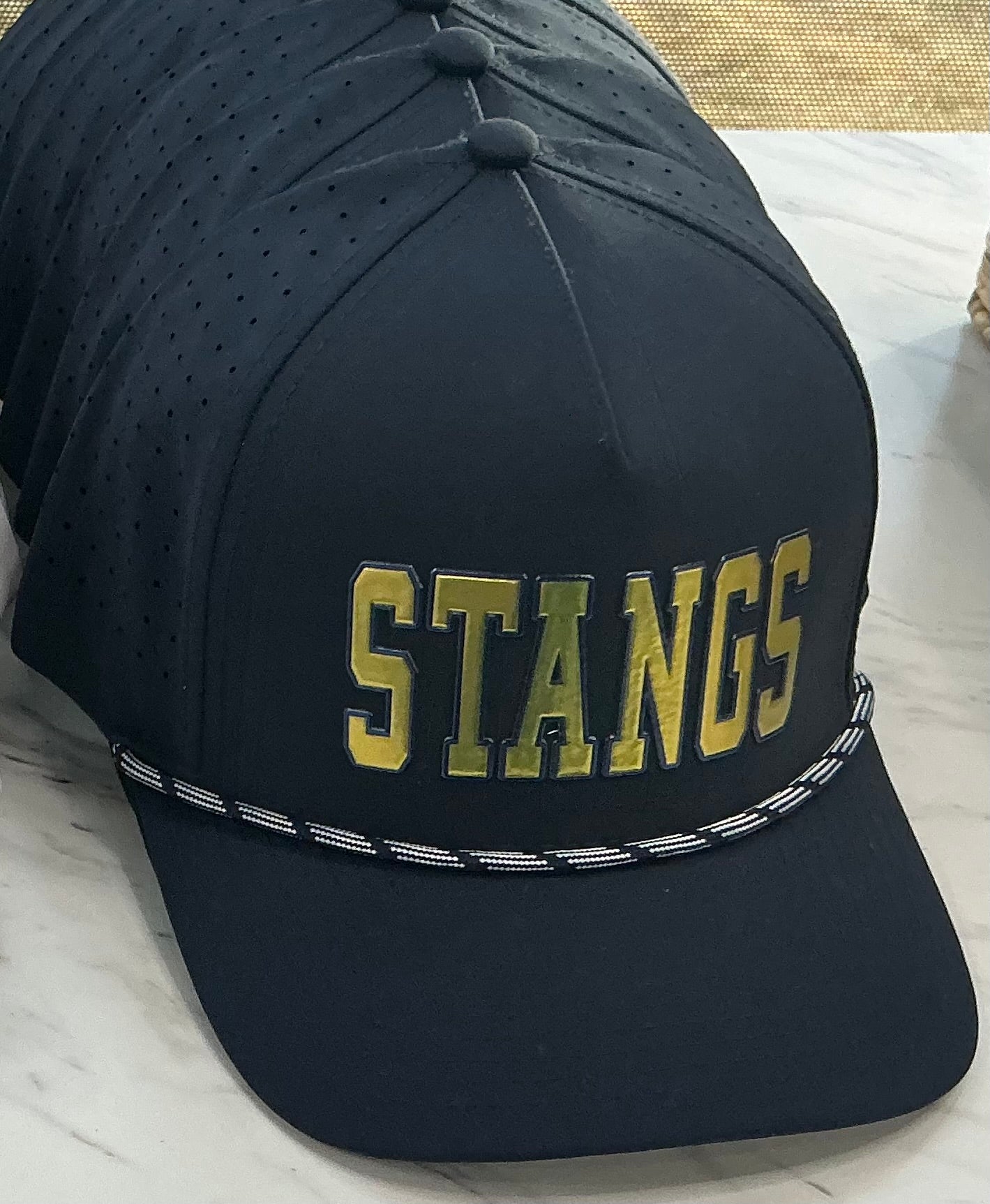 Gold Metallic Stangs Navy Rope Hat