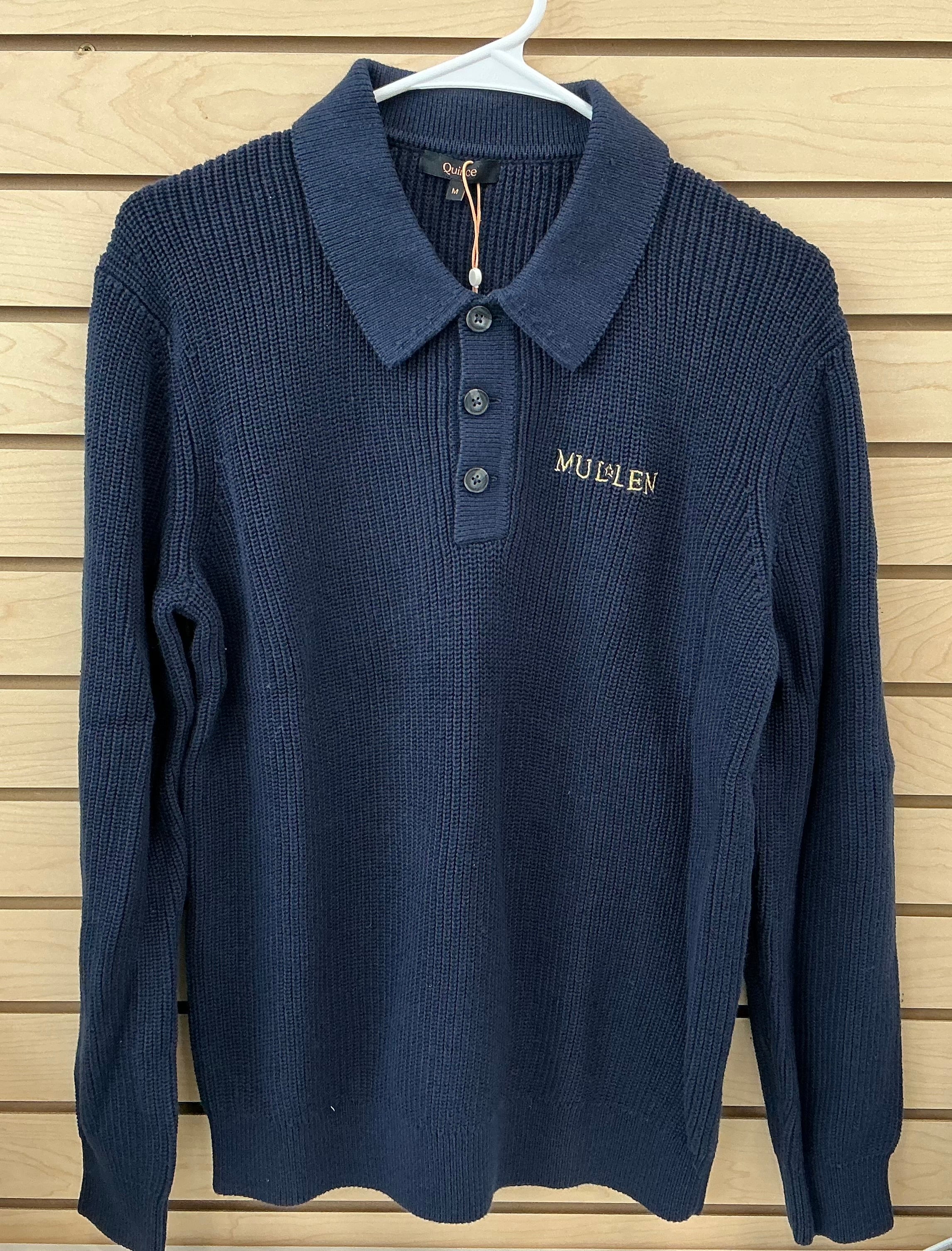 Quince Men’s Navy 3-Button Ribbed Sweater