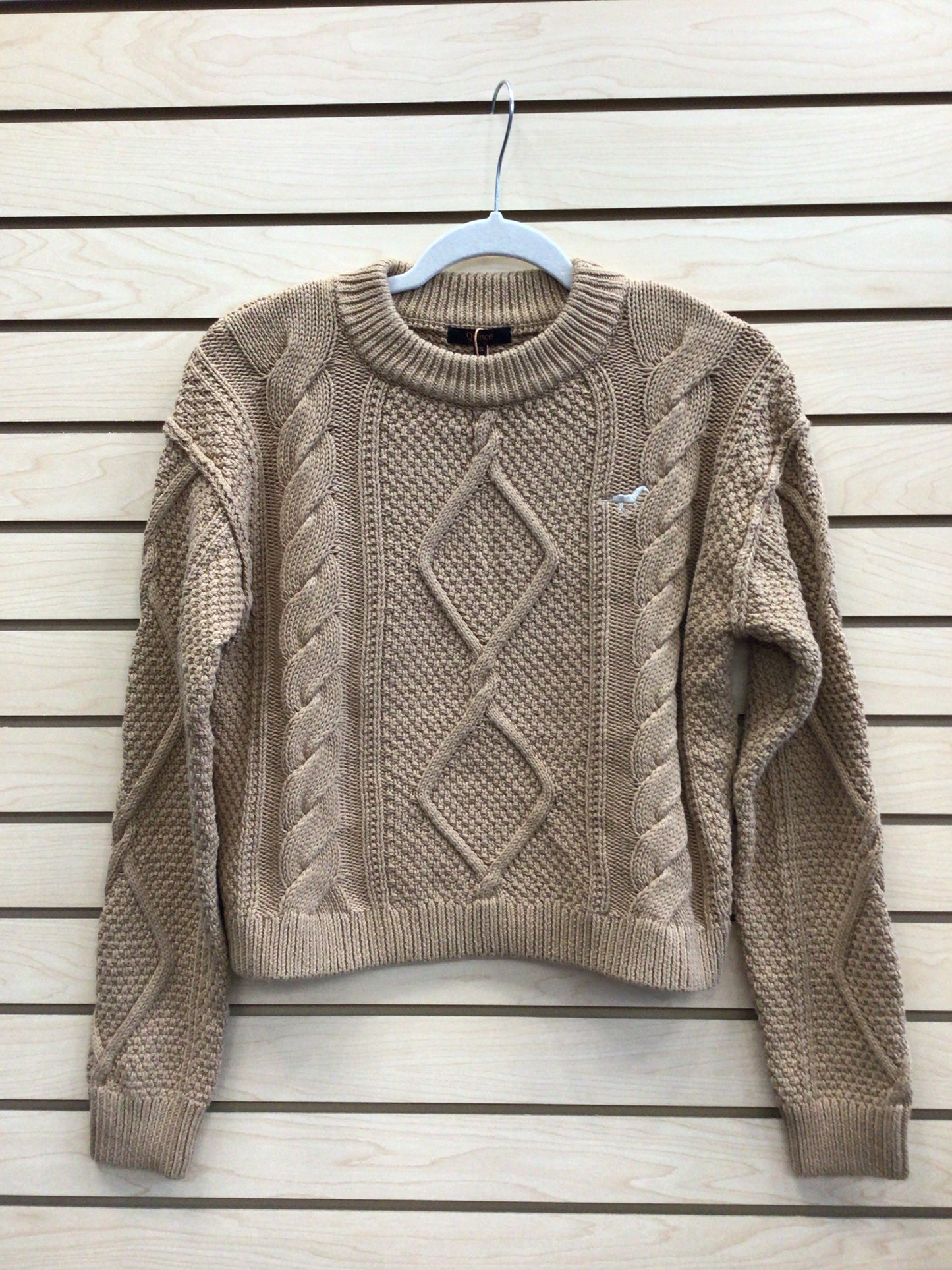 Ladies Organic Cotton Cropped Cable Knit Sweater by Quince - Caramel