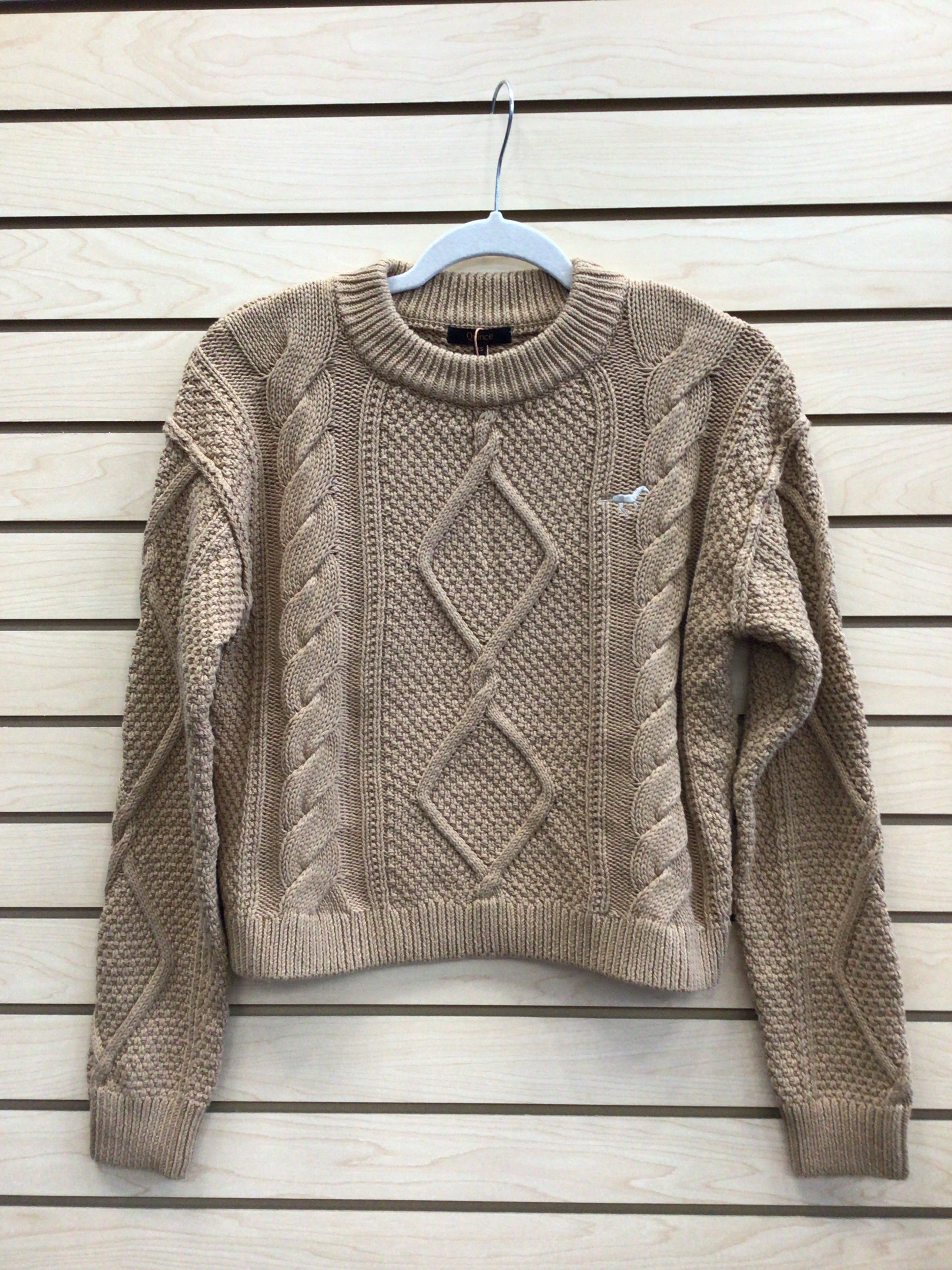 Ladies Organic Cotton Cropped Cable Knit Sweater by Quince - Caramel