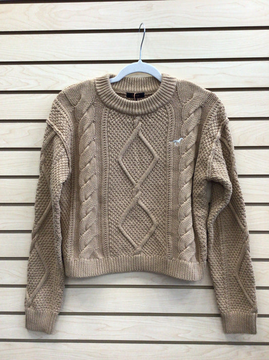 Ladies Organic Cotton Cropped Cable Knit Sweater by Quince - Caramel