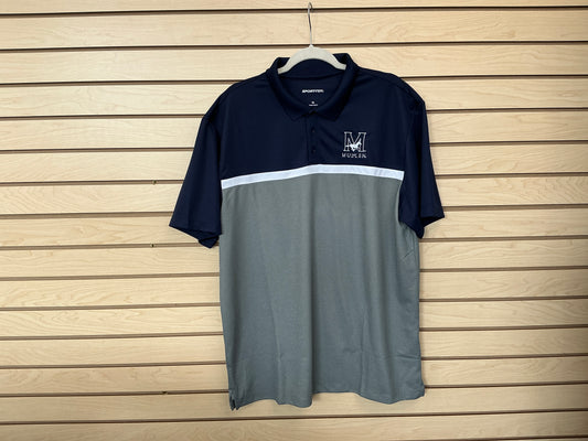 Sport Tek Men’s Blue Grey White Stripe Polo Uniform