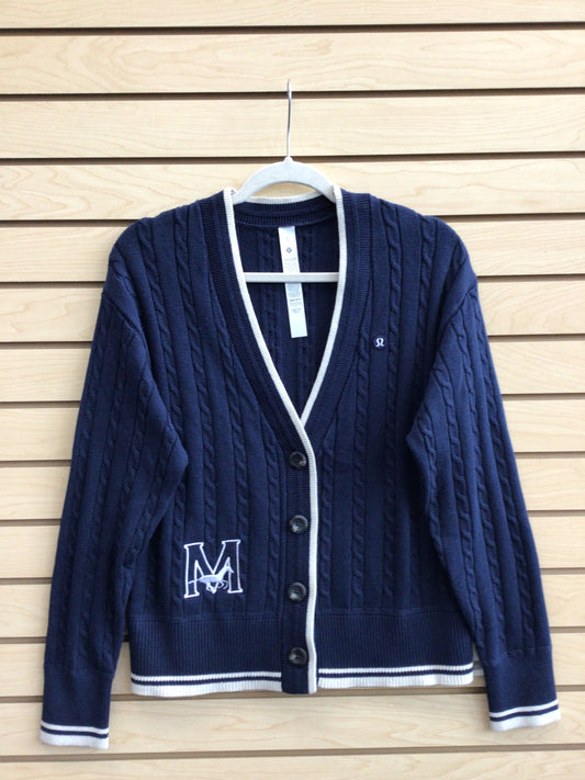 LuLu Cotton Blend Cable Knit Cardigan Navy