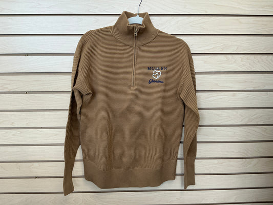 Pretty Garden 1/4 Zip Long Sleeve Textured Sweater (Mullen Grandma) - Caramel