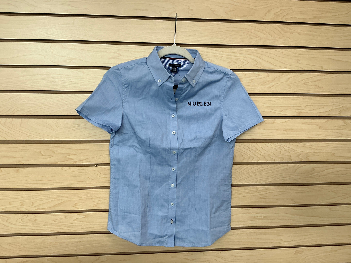 Tommy H Blue Short Sleeve Oxford Buttondown Blouse Uniform
